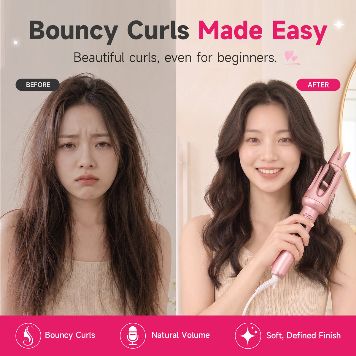 Ukliss Automatic Hair Curler — Pink