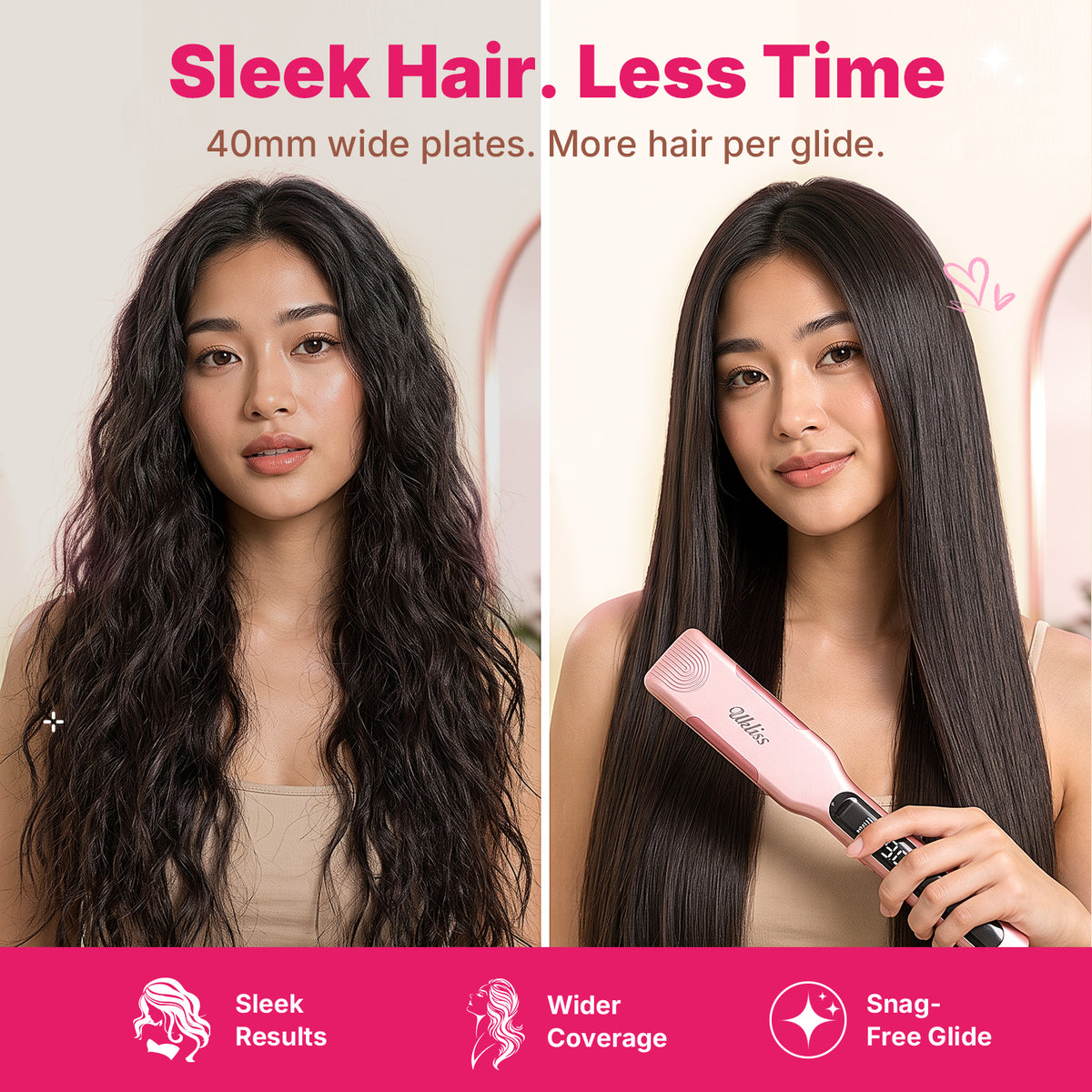 Ukliss Wide Anti-Scald Hair Straightener — Pink