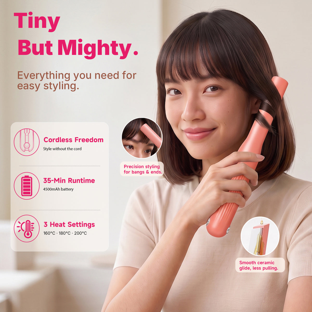 Ukliss MINI Cordless Hair Straightener — Pink