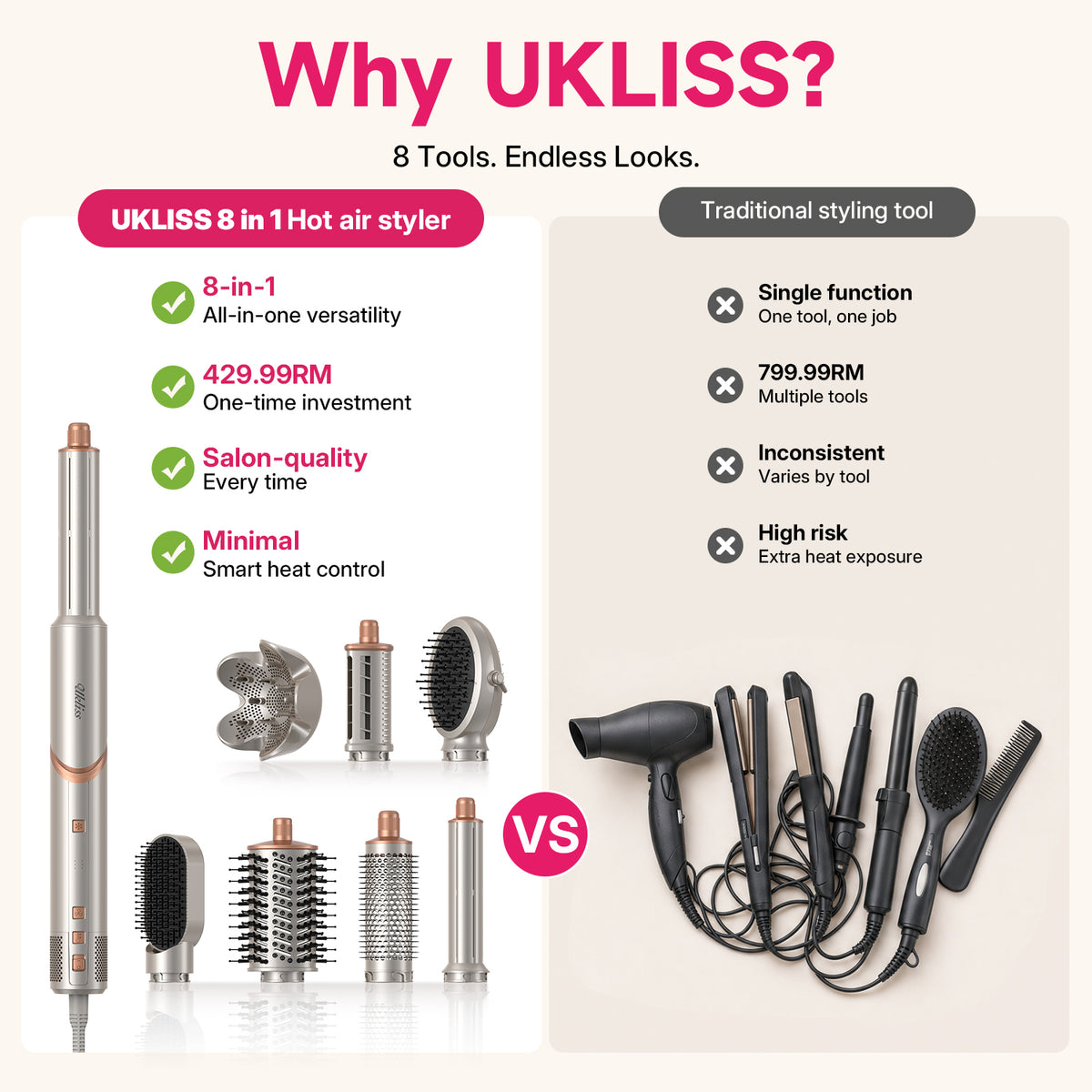 Ukliss 8 in 1 Multi-Styler — Champagne Gold
