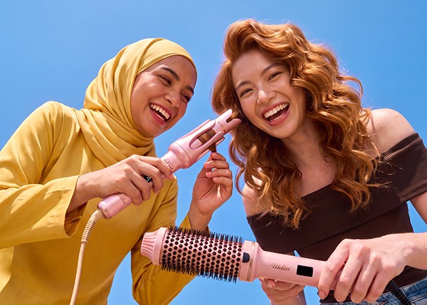 UKLISS straightener and volumizer brushes in use