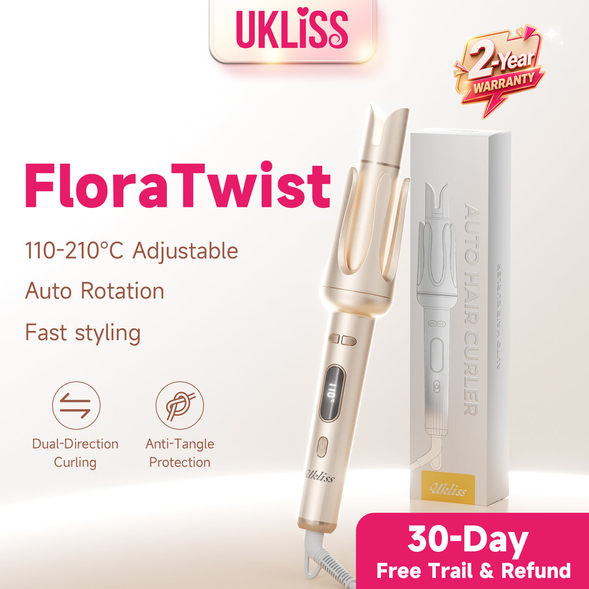 Ukliss Automatic Hair Curler — Champagne Gold