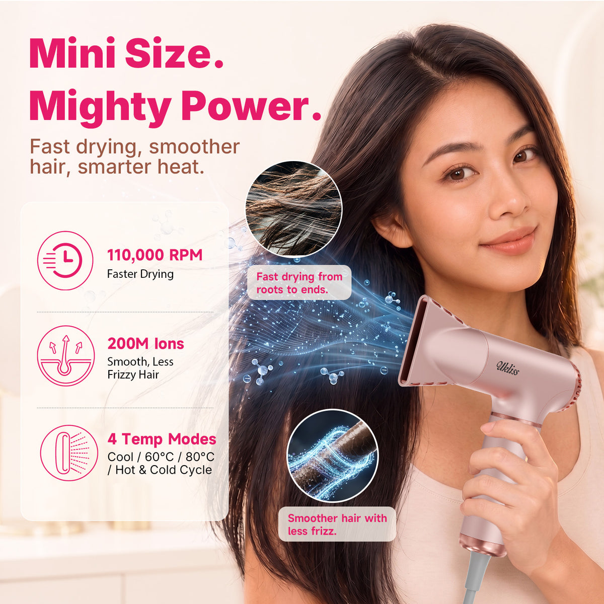 Ukliss Mini Hair Dryer — Pink