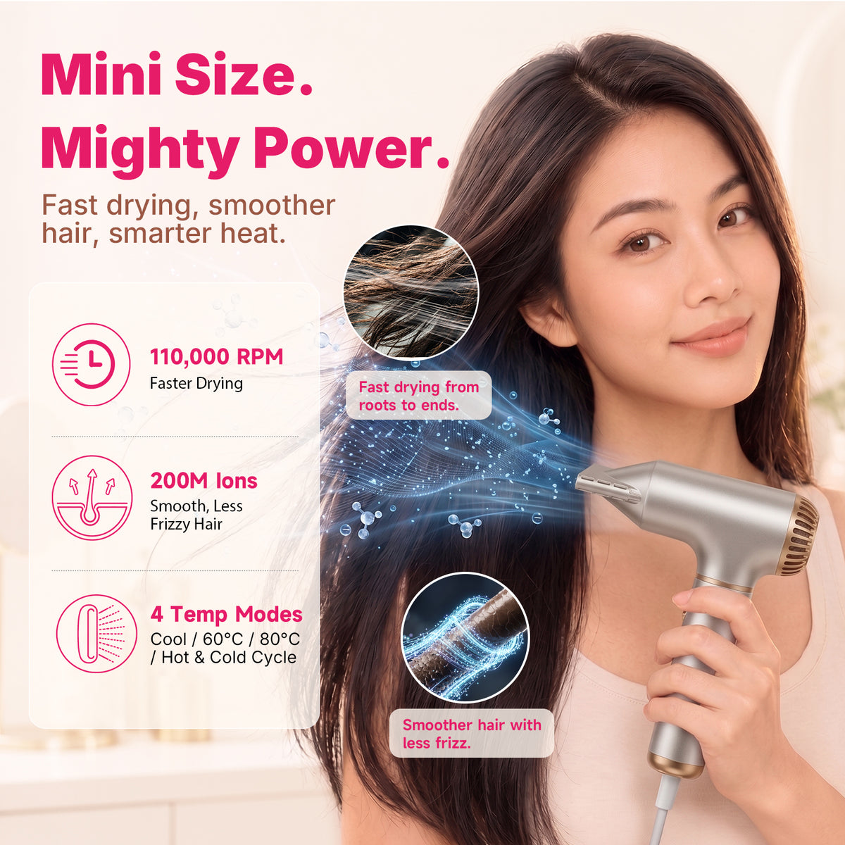 Ukliss Mini Hair Dryer — Champagne Gold