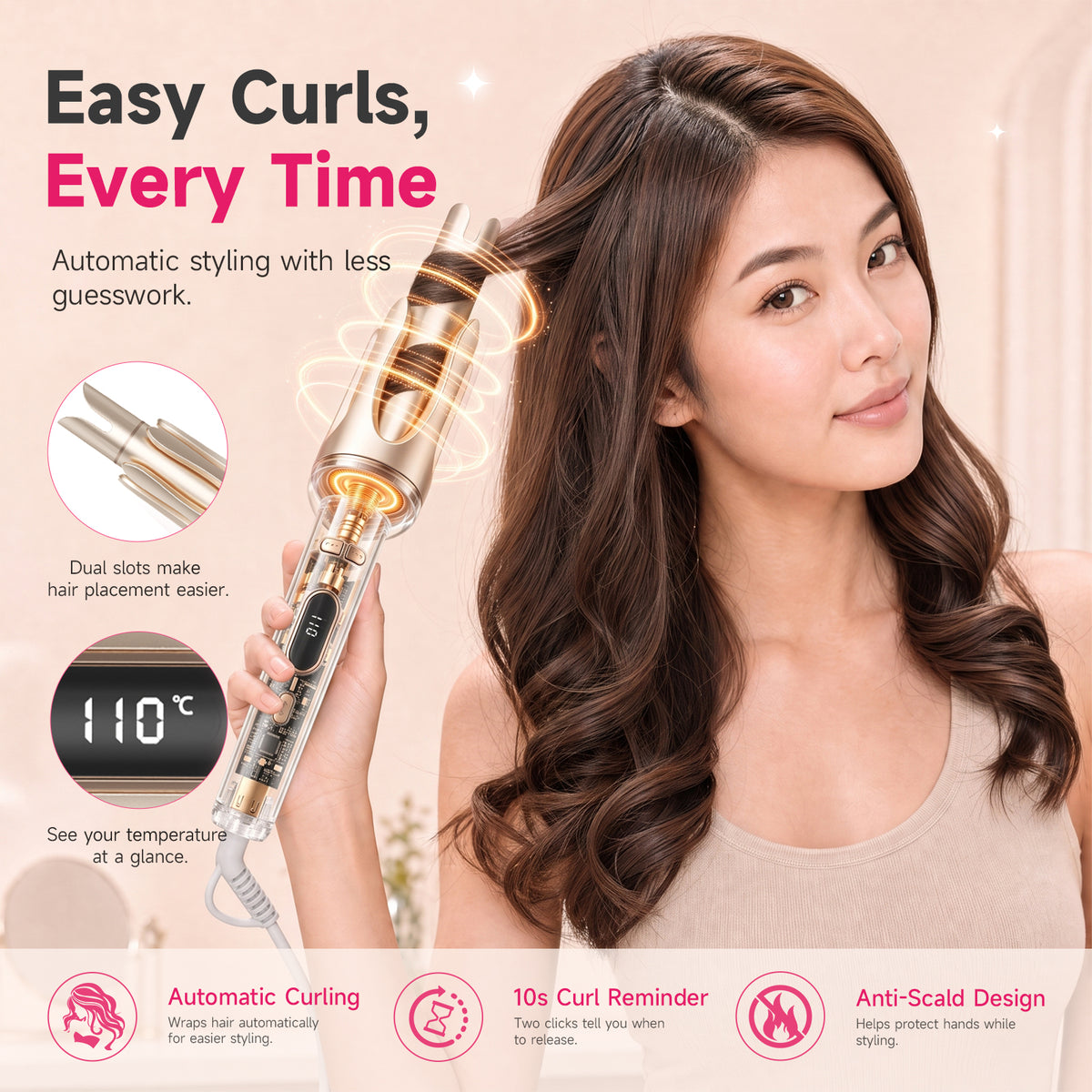 Ukliss Automatic Hair Curler — Champagne Gold