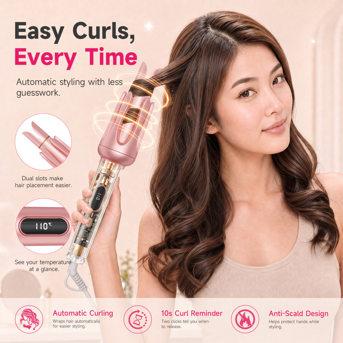 Ukliss Automatic Hair Curler — Pink