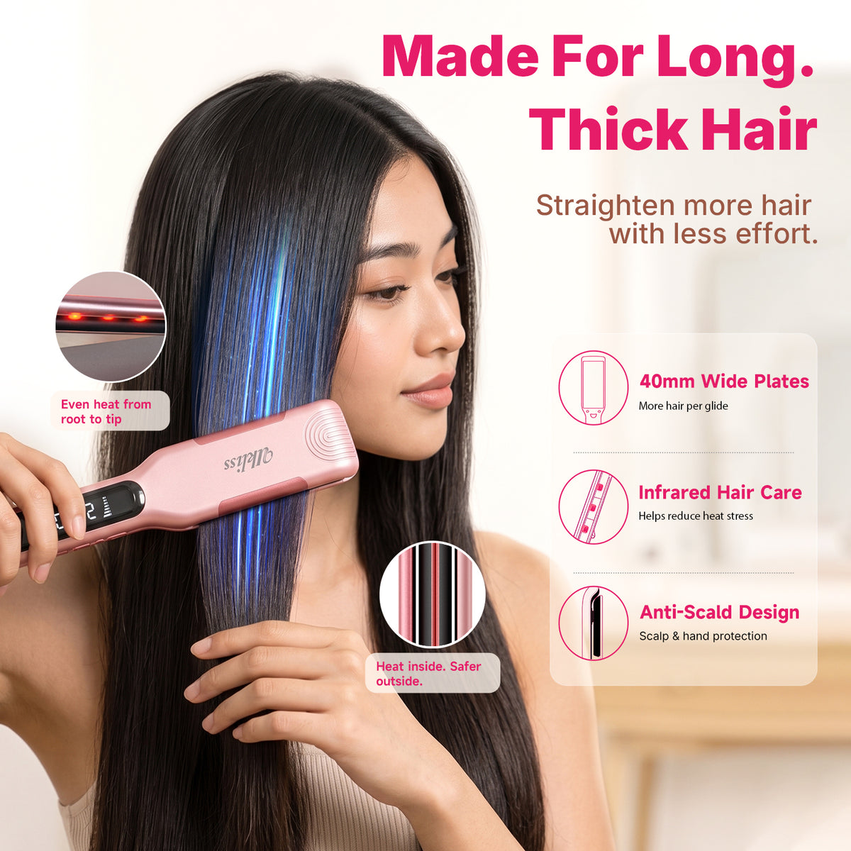 Ukliss Wide Anti-Scald Hair Straightener — Pink