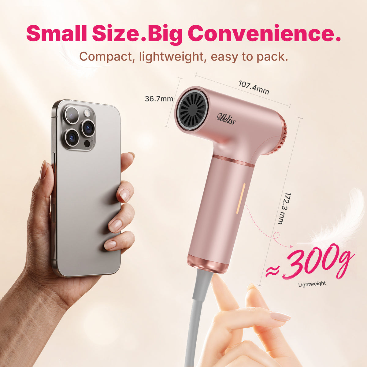 Ukliss Mini Hair Dryer — Pink