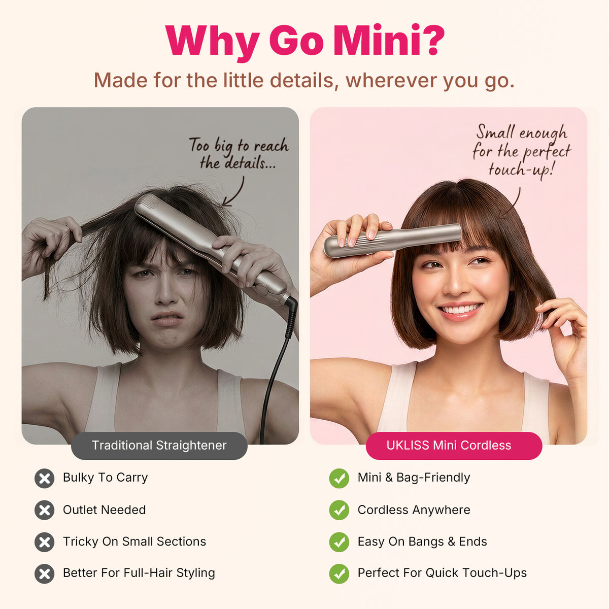 Ukliss MINI Cordless Hair Straightener — Champagne