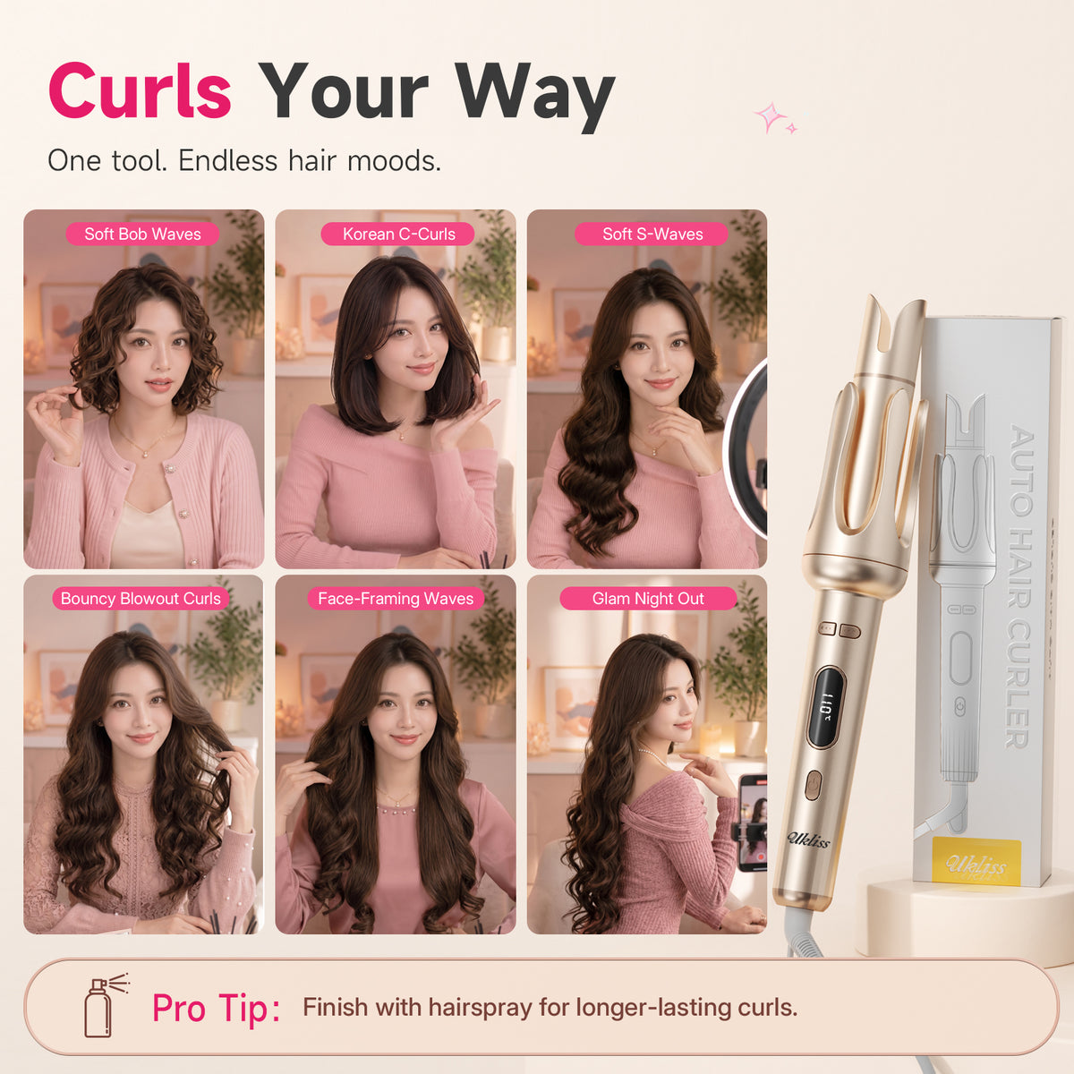 Ukliss Automatic Hair Curler — Champagne Gold