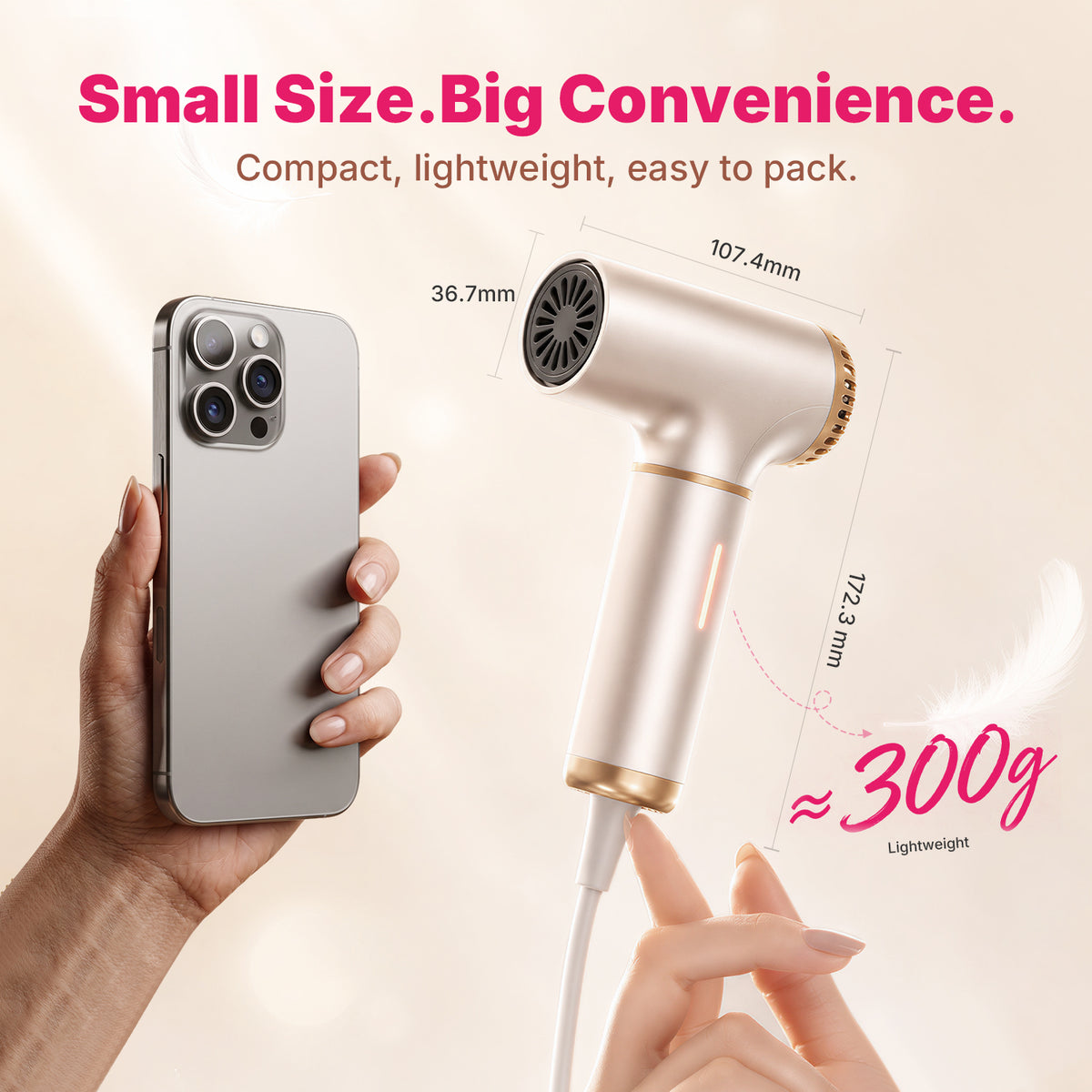 Ukliss Mini Hair Dryer — Champagne Gold