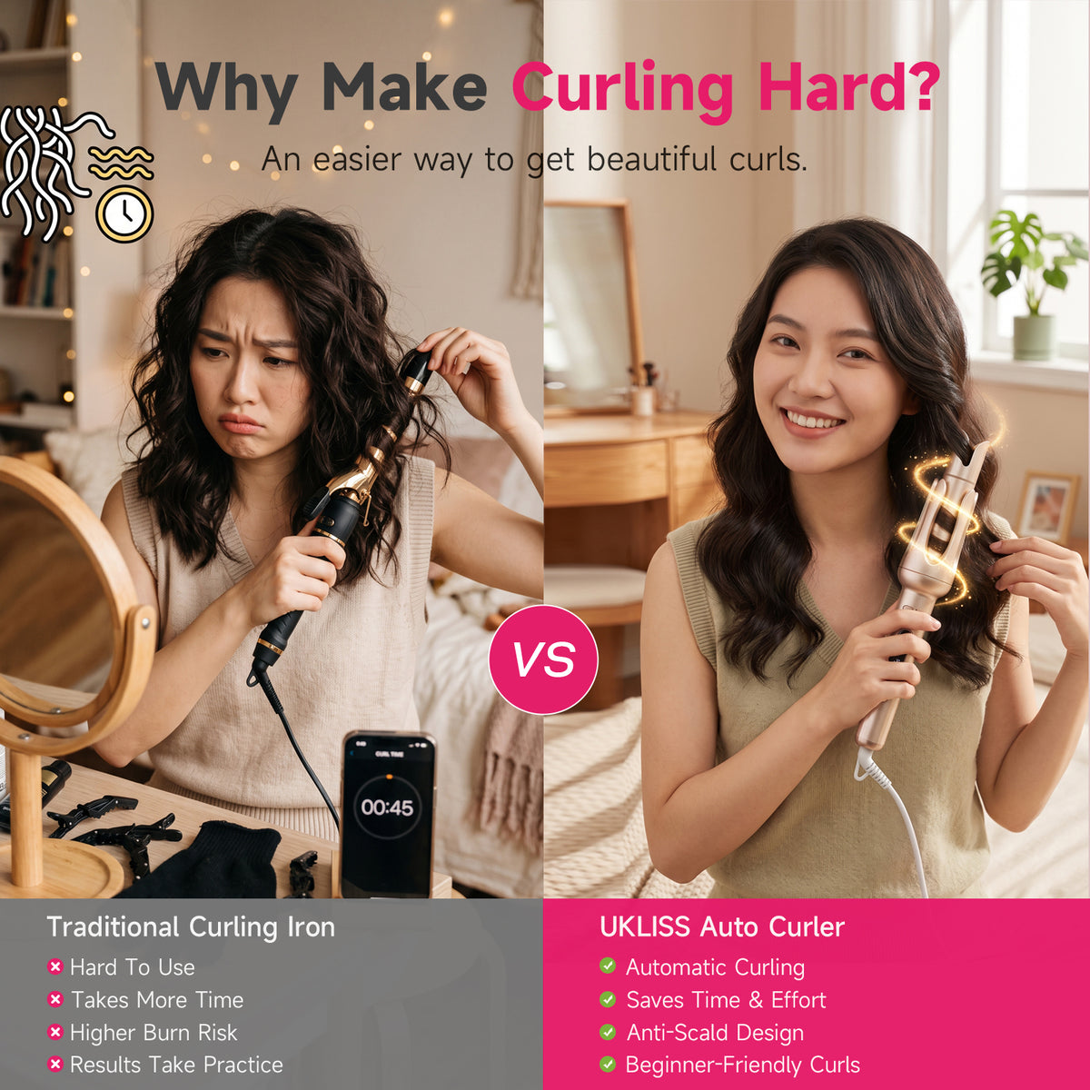 Ukliss Automatic Hair Curler — Champagne Gold