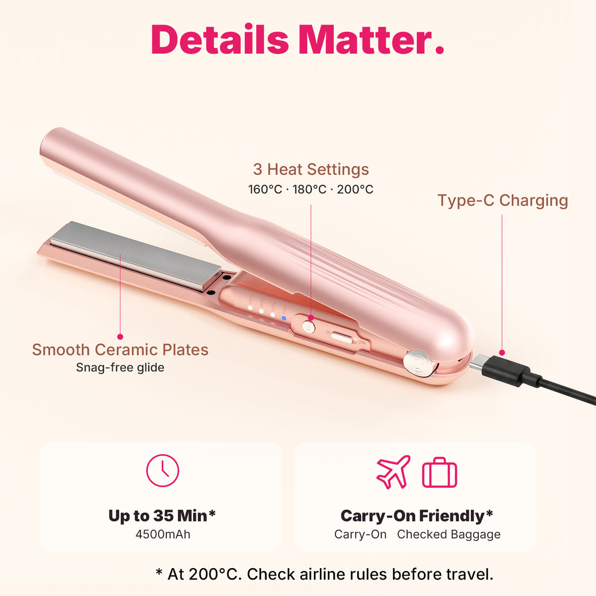 Ukliss MINI Cordless Hair Straightener — Pink