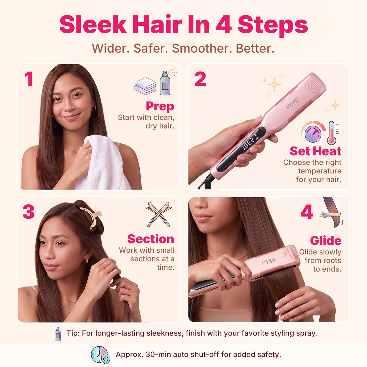 Ukliss Wide Anti-Scald Hair Straightener — Pink