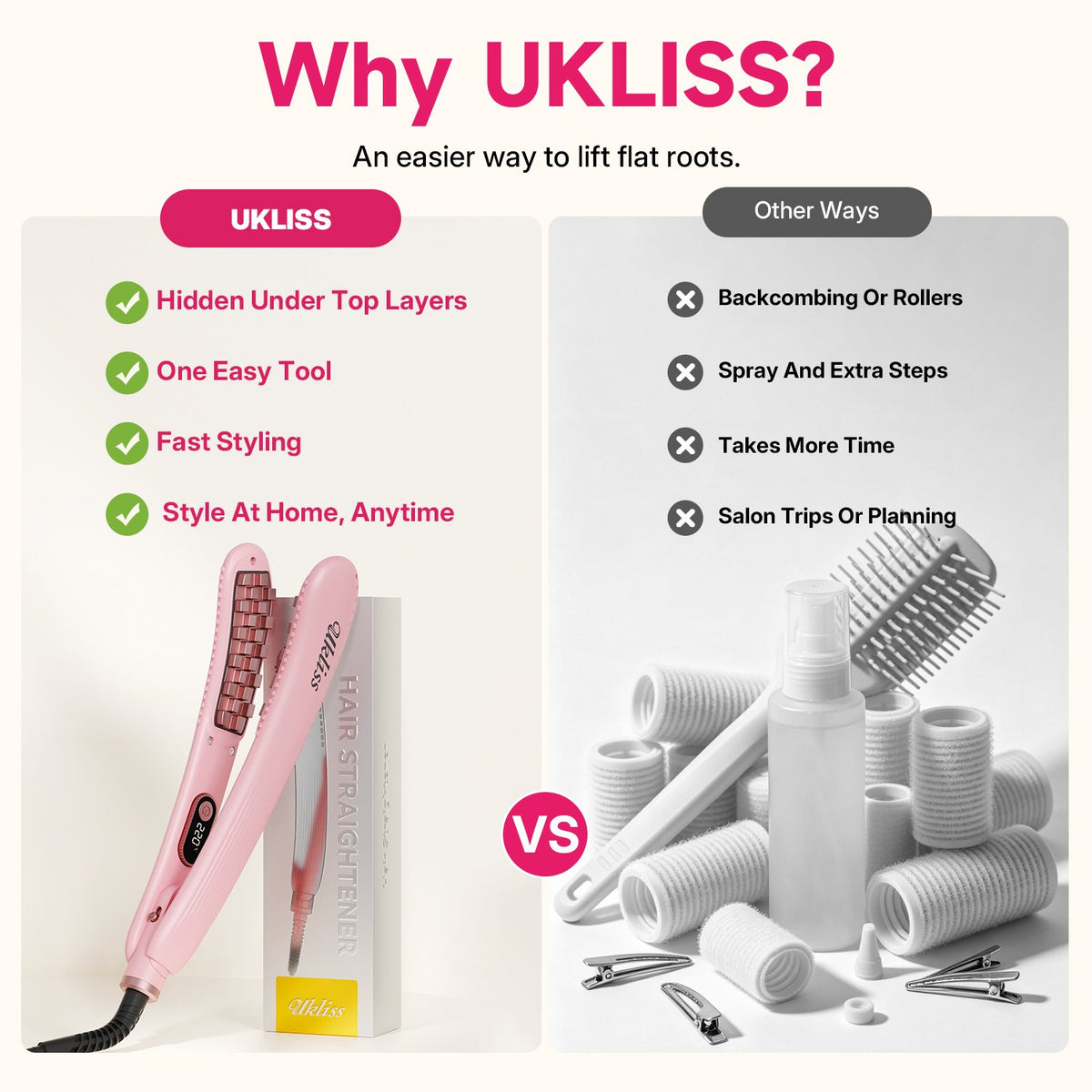 Ukliss Mini Hair Root Crimper — Pink